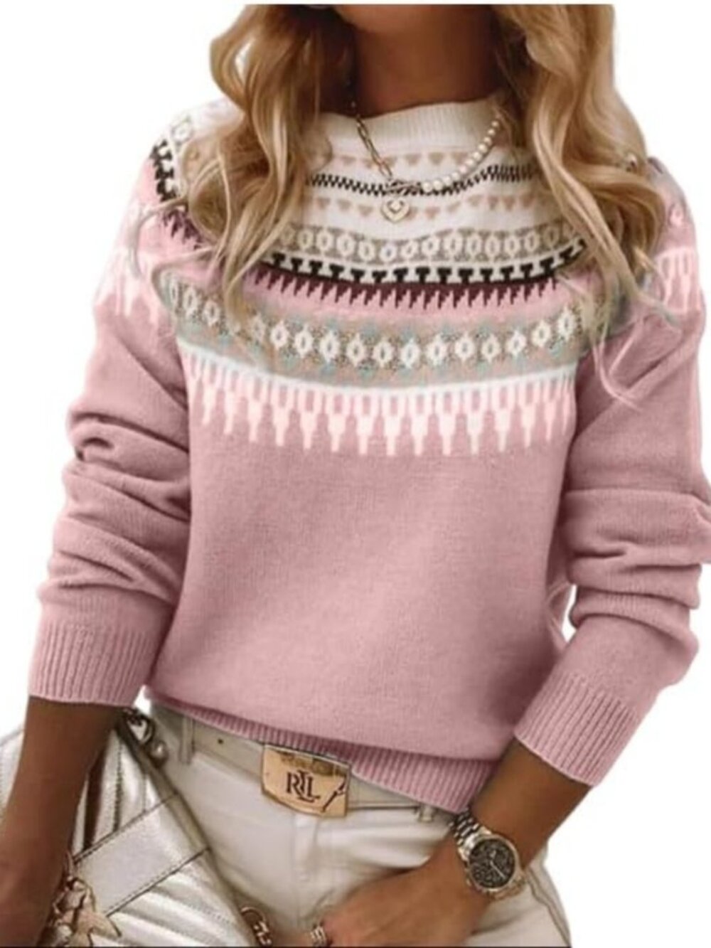 Cozy Vintage Fair Isle Sweater | Casual Crew Neck Knitted Pullover for Fall